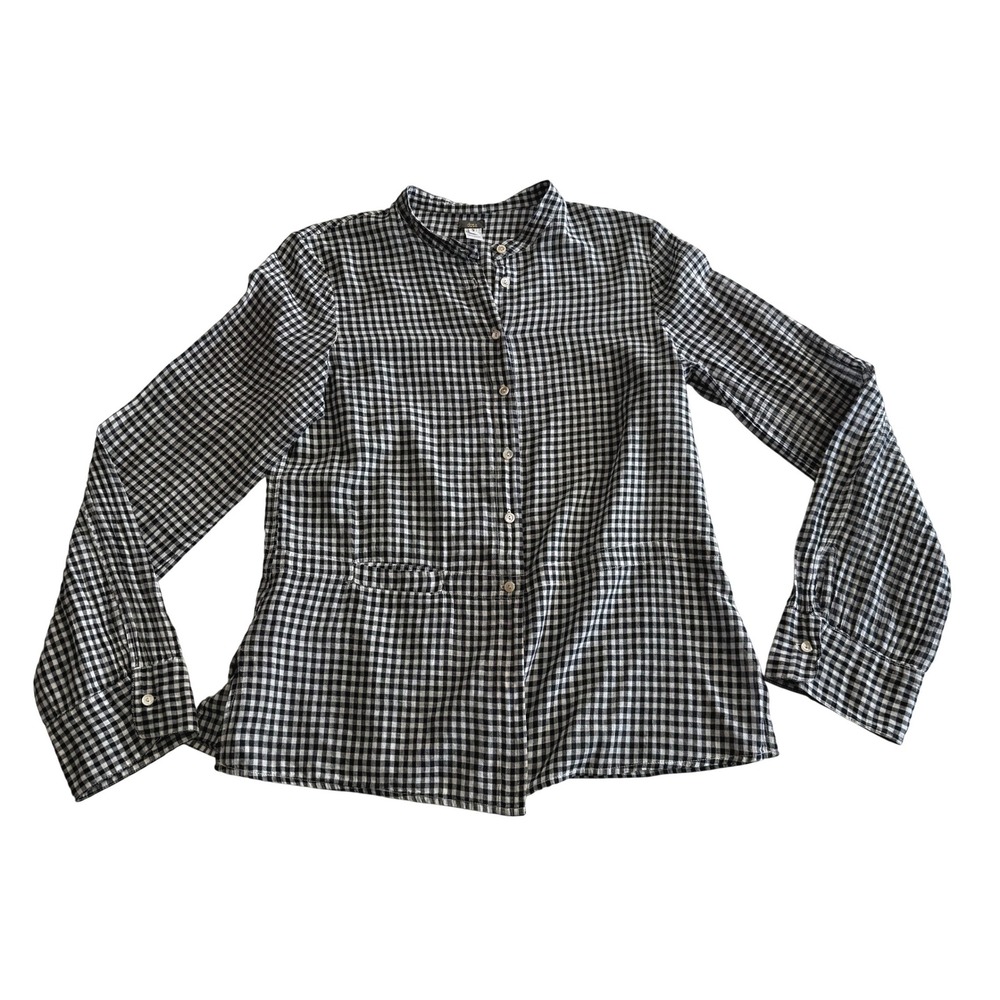 Dosa 100% Cotton Navy White Gingham Lightweight Button Up Blouse sz 3 Large